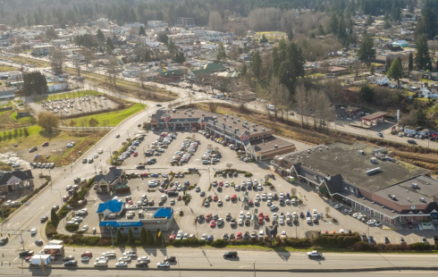 Aerial Image of Beverly Corners, retail plaza in Duncan British Columbia