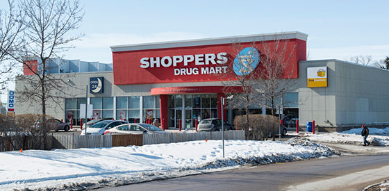 Exterior of Shoppers Drug Mart store at 2211 Pembina Highway in Winnipeg, Manitoba