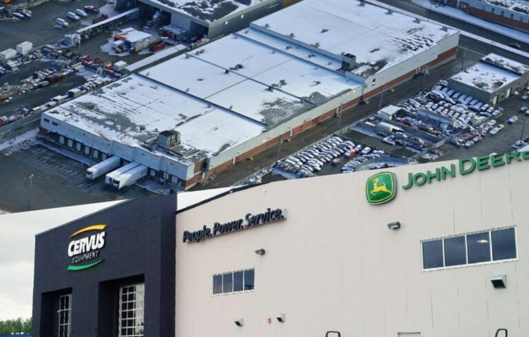 Exterior shots of various industrial properties including a Cervus Tractor facility and a cold storage industrial facility.