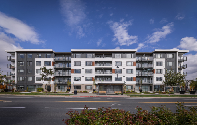 Exterior of an apartment building at 3554-A Ryder Hesjedal Way in Colwood, British Columbia