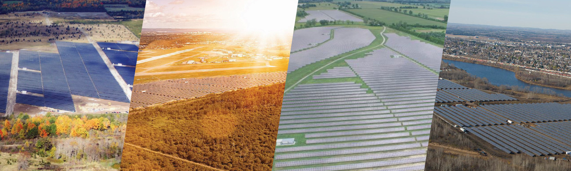 Overhead view of a field of solar panel installations in Ontario.