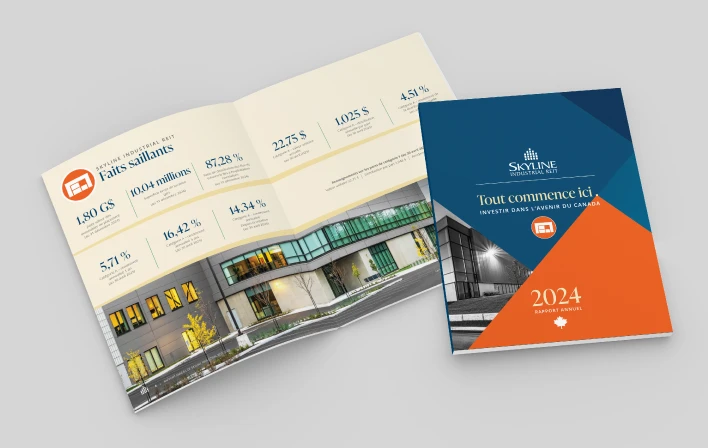 Couverture et page intérieure du rapport annuel 2024 de Skyline Industrial REIT en format PDF. Lien pour consulter ou télécharger le rapport.