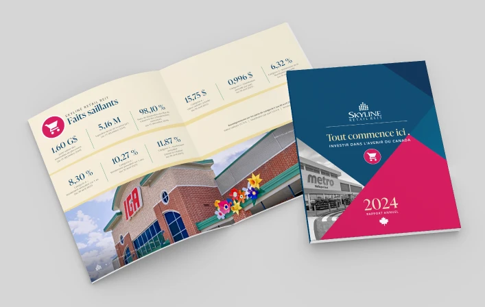 Couverture et page intérieure du rapport annuel 2024 de Skyline Retail REIT en format PDF. Lien pour consulter ou télécharger le rapport.