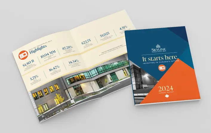 Cover and inner page of the Skyline Industrial REIT 2024 Annual Report PDF. Link to download or view the report.